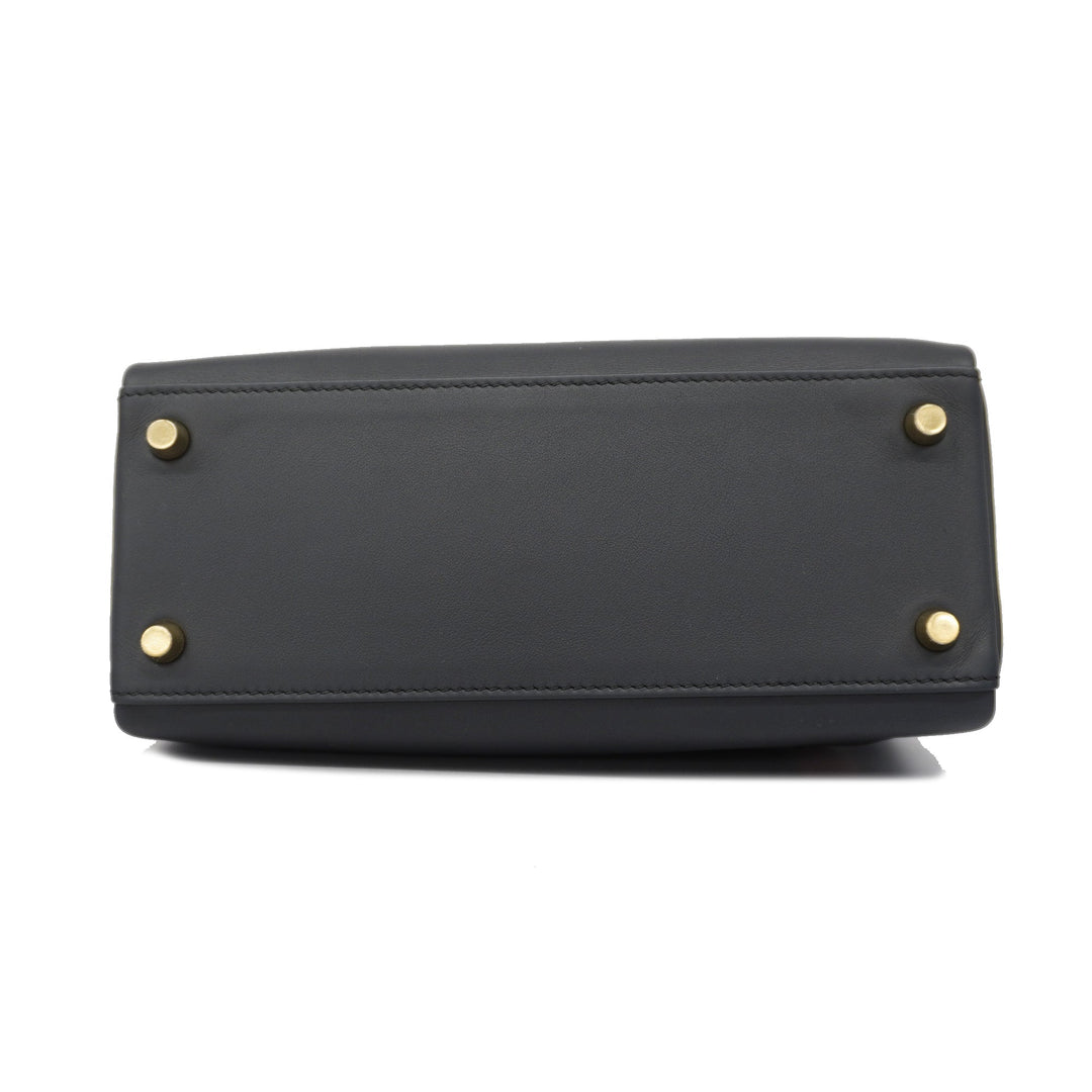 Premium Handmade Hermes 2way Bag Kelly 25 Colormatic U Engraved Swift Blue/Black/Chai/Etoupe/Gold Gold metal