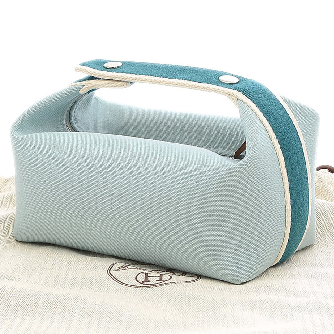 Premium Handmade Hermes Brid A Black PM Pouch Vanity Canvas Light Green
