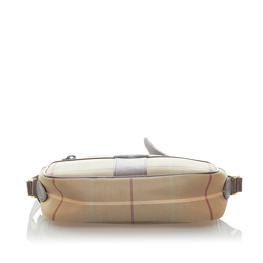 Burberry check shoulder bag khaki brown canvas leather Lady's BURBERRY