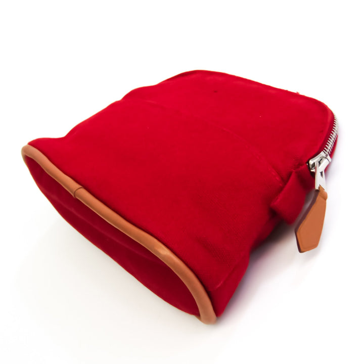 Premium Handmade Hermes Bolide Mini Women's Cotton,Leather Pouch Beige,Red Color