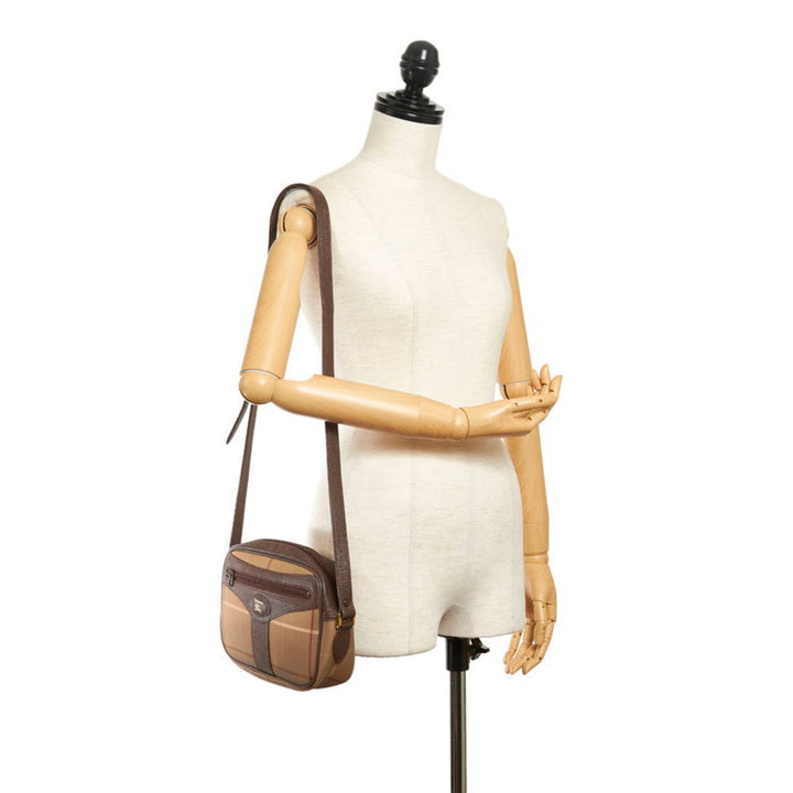 Burberry check shoulder bag khaki brown canvas leather Lady's BURBERRY