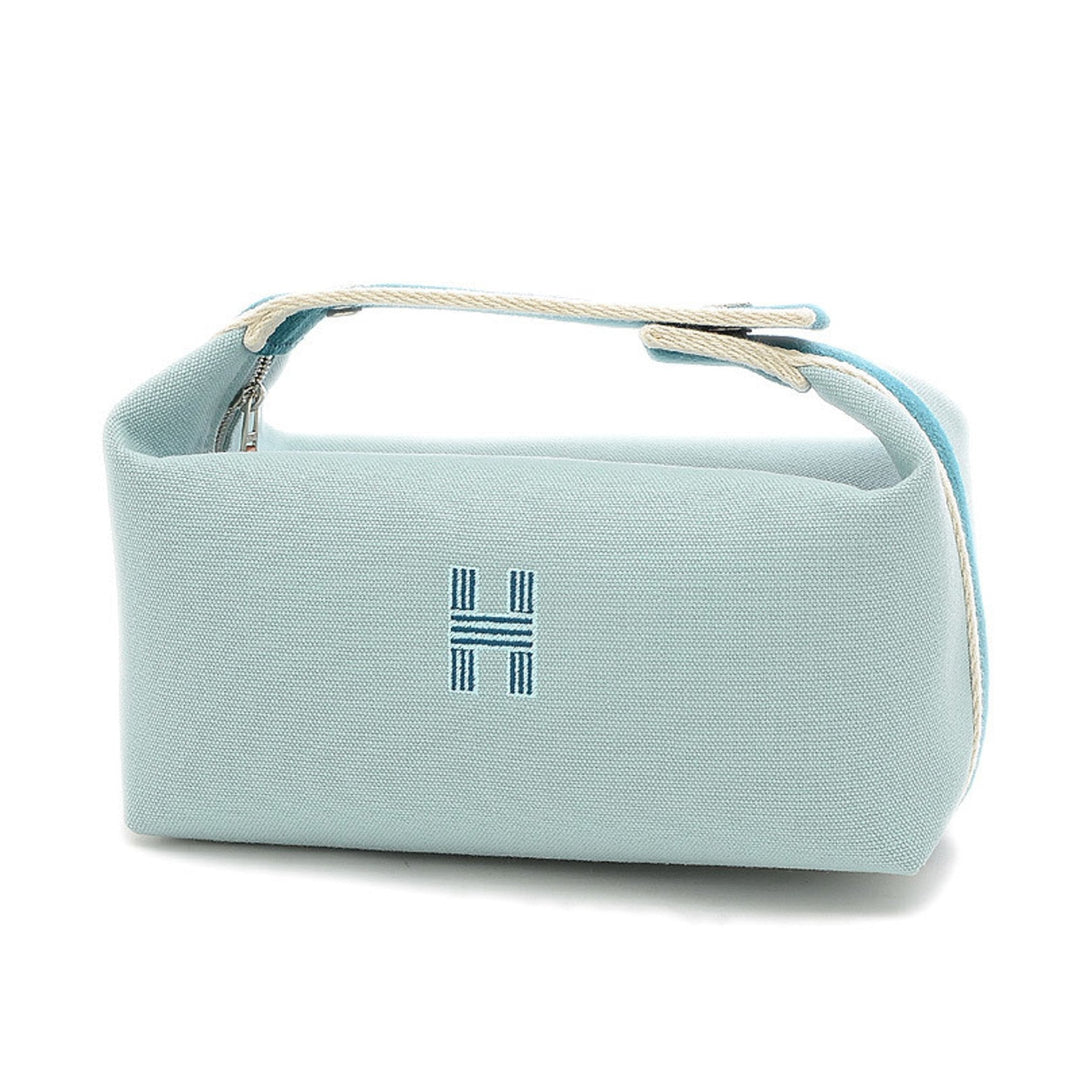 Premium Handmade Hermes Brid A Black PM Pouch Vanity Canvas Light Green
