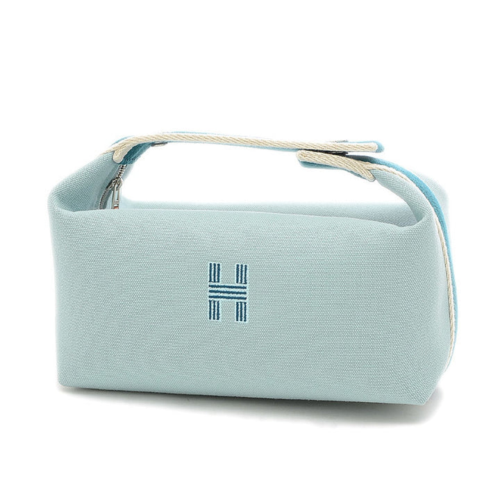 Premium Handmade Hermes Brid A Black PM Pouch Vanity Canvas Light Green