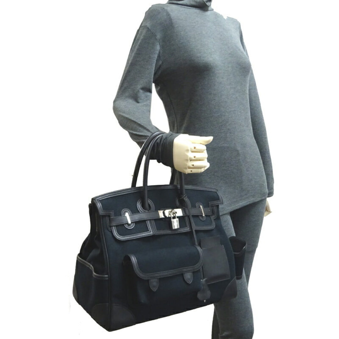 Top quality Hermes Birkin 35 Cargo U Engraved () Women's Men's Handbag Toile Ash Noir (Black) x Palladium Hardware