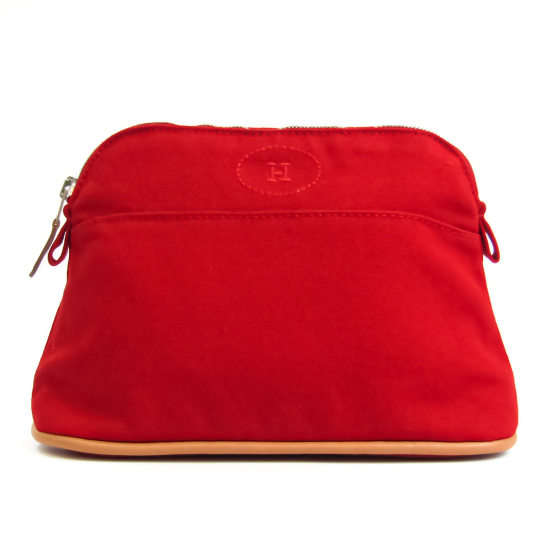Hermes Bolide Mini Women's Cotton,Leather Pouch Brown,Red Color