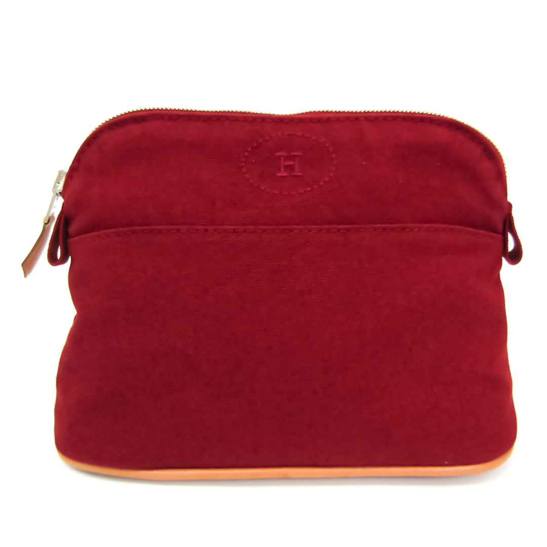 Hermes Bolide Mini Women's Cotton,Leather Pouch Brown,Dark Red