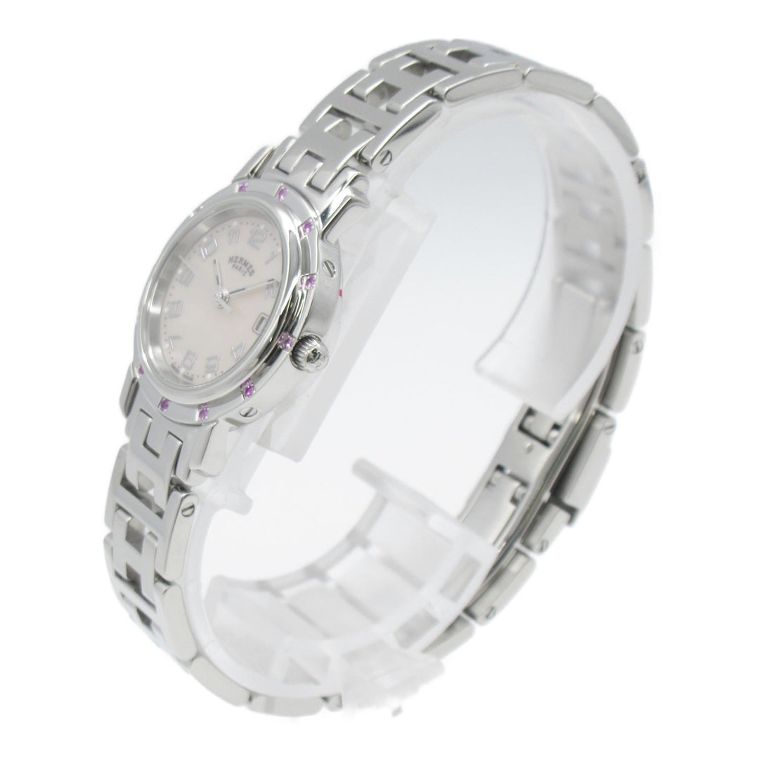 Premium Handmade Hermes Clipper Nacre 12P Pink Sapphire Wrist Watch Wrist Watch CL4.231 Quartz Pink Pink shell Stainless Steel Pink s
