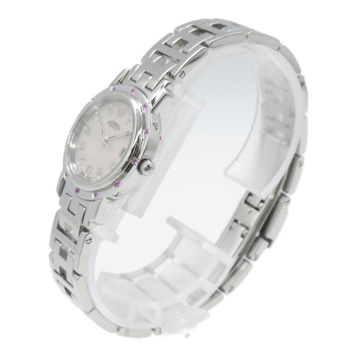Premium Handmade Hermes Clipper Nacre 12P Pink Sapphire Wrist Watch Wrist Watch CL4.231 Quartz Pink Pink shell Stainless Steel Pink s