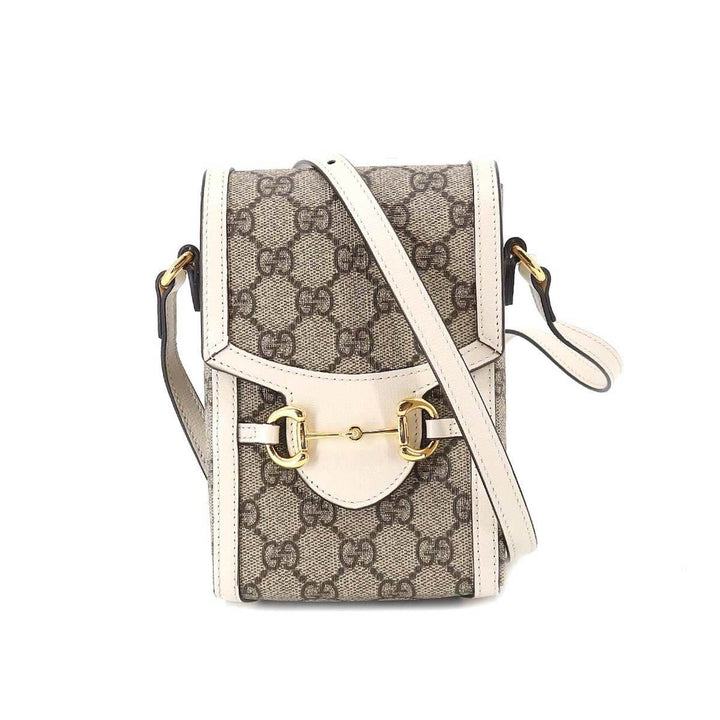 GUCCI Horsebit 1955 Mini Shoulder Bag GG Supreme Leather White Beige 625615