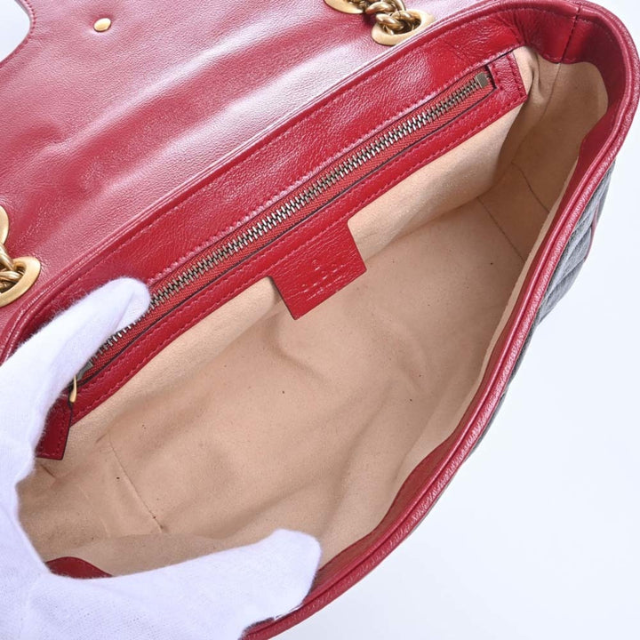 GUCCI GG Marmont Leather Chain Shoulder Bag 443497 Black/Red Women's