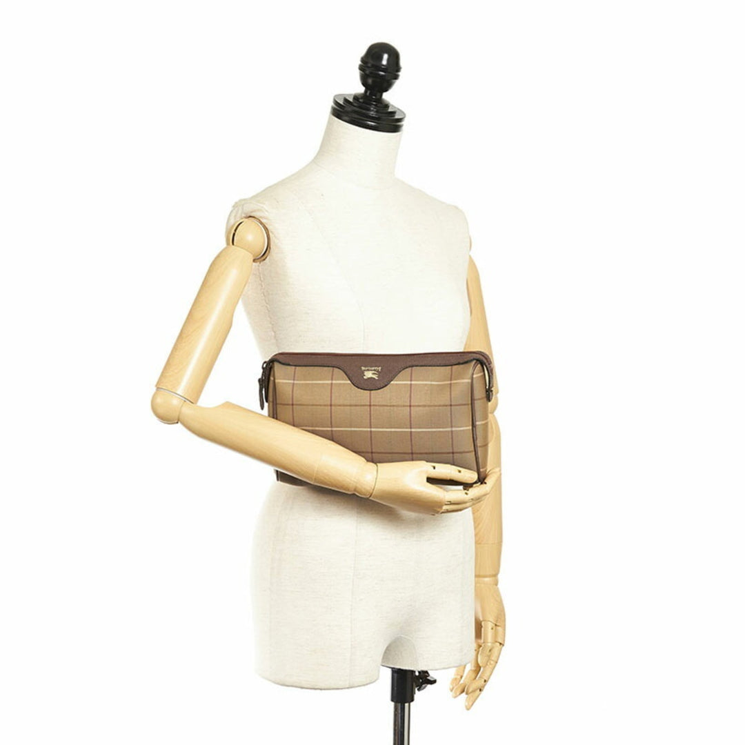 Burberry check second bag khaki brown canvas leather men BURBERRY