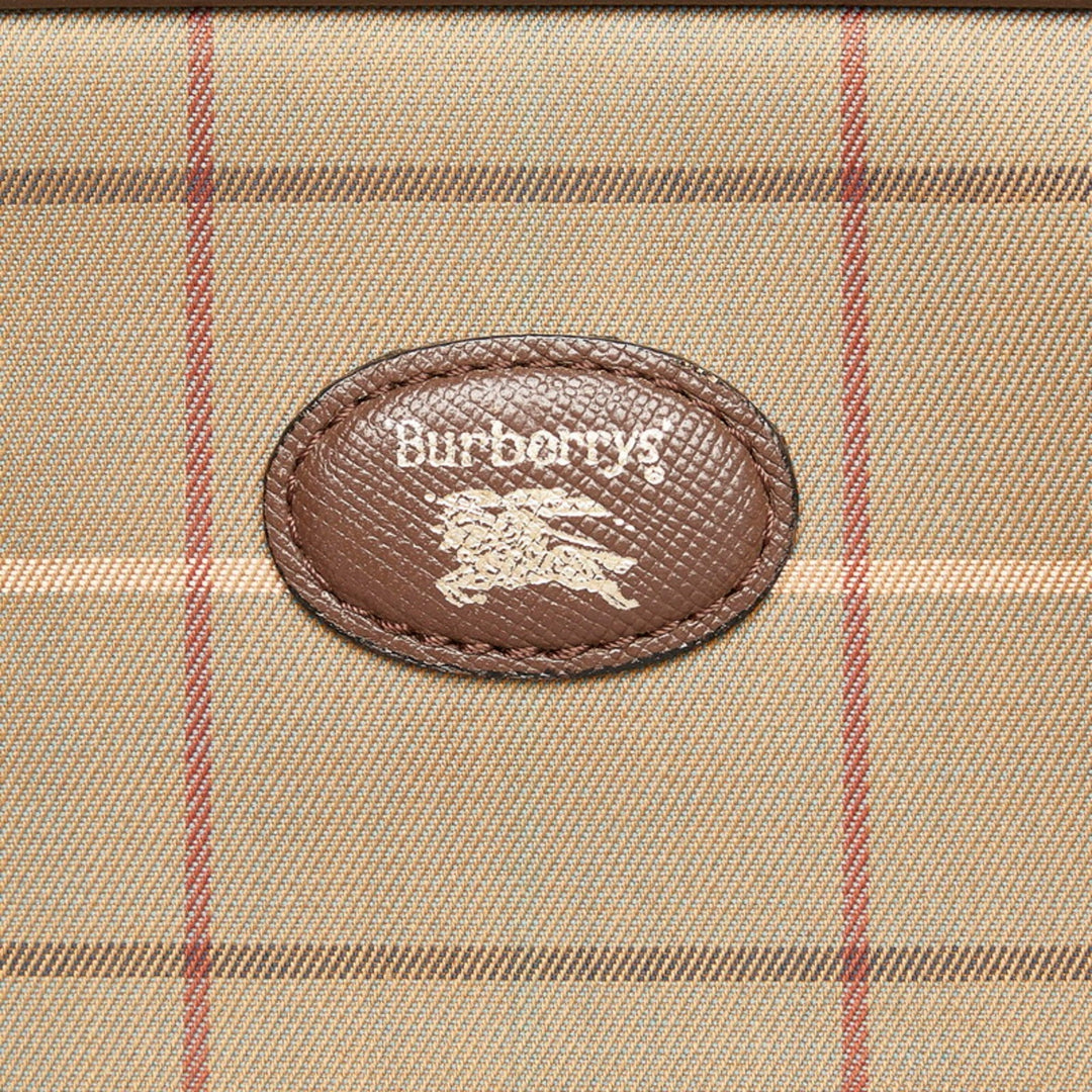 Burberry Check Clutch Bag Second Khaki Brown Canvas Leather Ladies BURBERRY
