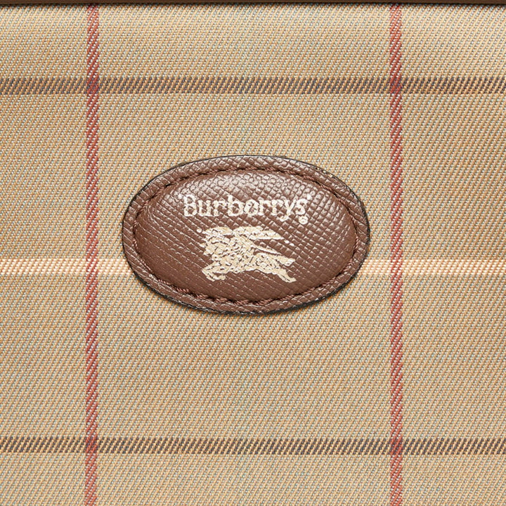 Burberry Check Clutch Bag Second Khaki Brown Canvas Leather Ladies BURBERRY