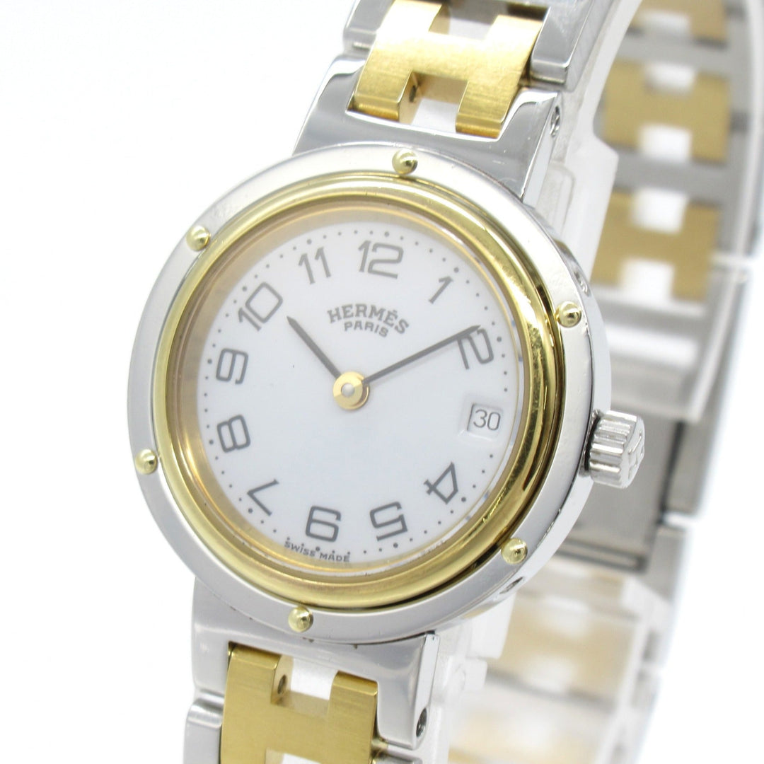 Top quality Hermes Clipper Wrist Watch Watch Wrist Watch CL2.440 Quartz White Gold Plated Stainless Steel