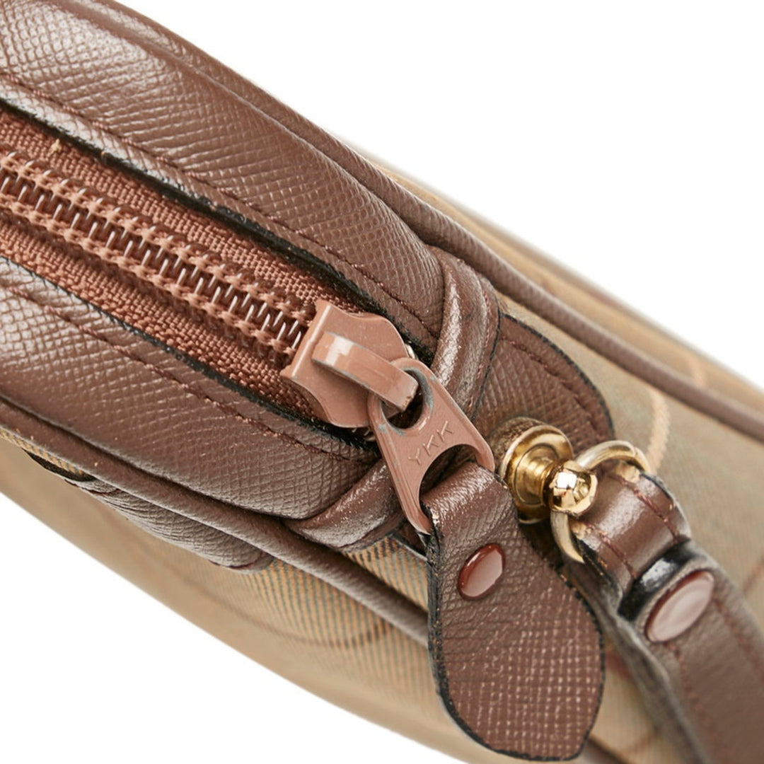 Burberry Check Clutch Bag Second Khaki Brown Canvas Leather Ladies BURBERRY
