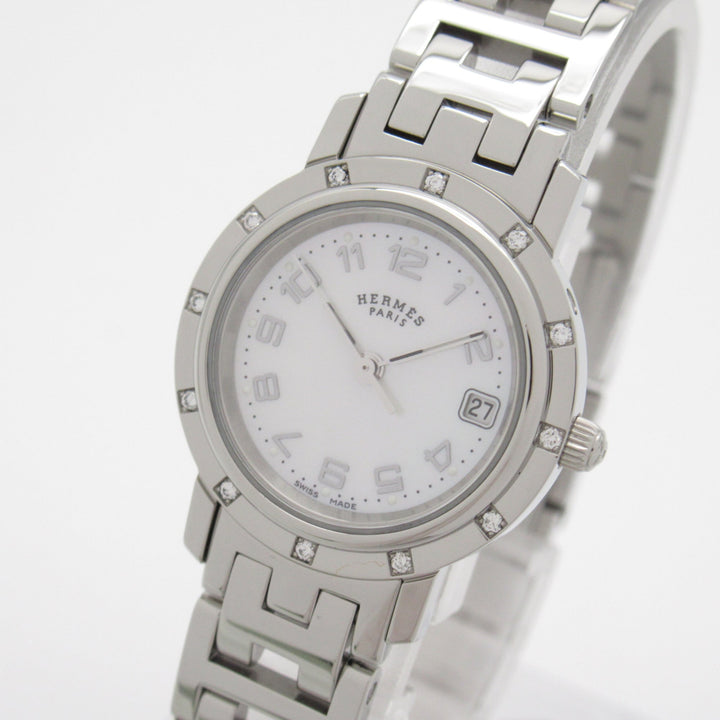 Premium Handmade Hermes Clipper Nacre Diamond Wrist Watch Wrist Watch CL4.230 Quartz White White shell Stainless Steel diamond