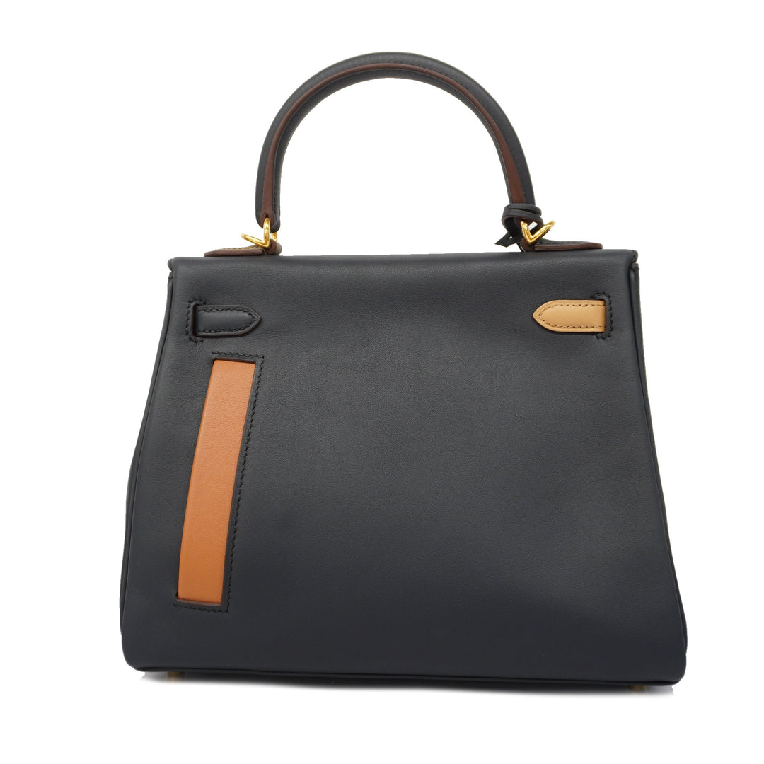Premium Handmade Hermes 2way Bag Kelly 25 Colormatic U Engraved Swift Blue/Black/Chai/Etoupe/Gold Gold metal