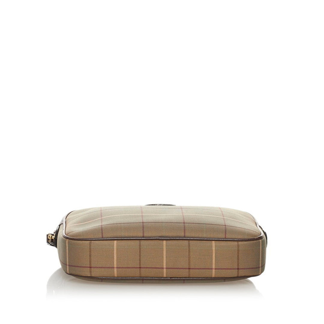 Burberry Check Clutch Bag Second Khaki Brown Canvas Leather Ladies BURBERRY