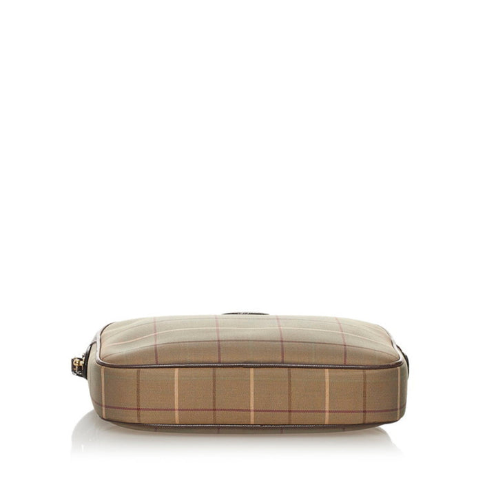 Burberry Check Clutch Bag Second Khaki Brown Canvas Leather Ladies BURBERRY