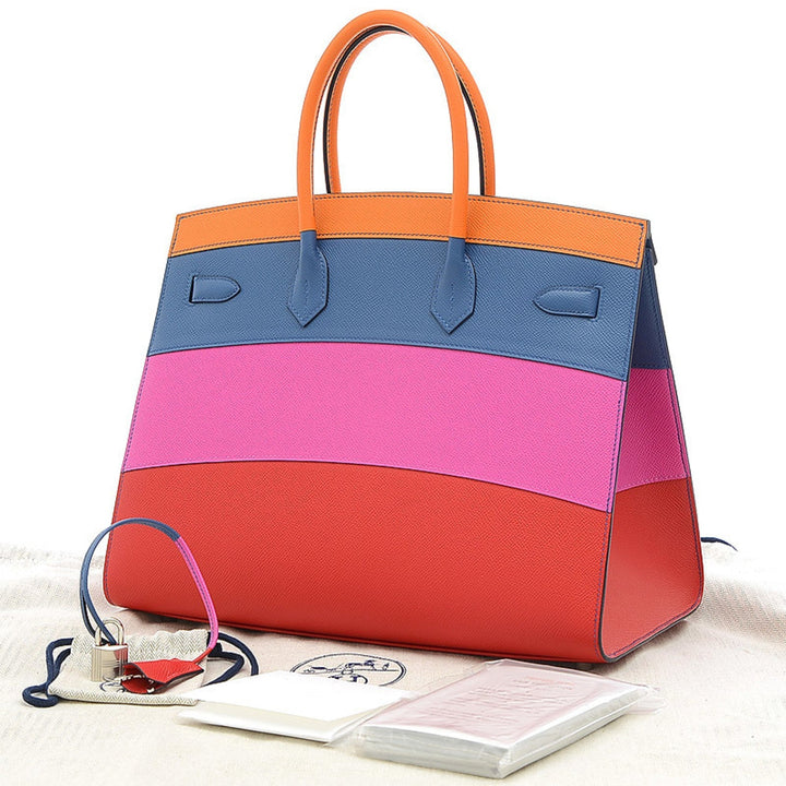 Top quality Hermes Birkin 35 Rainbow Apricot Blue Agat Magnolia Rouge Kazak Handbag