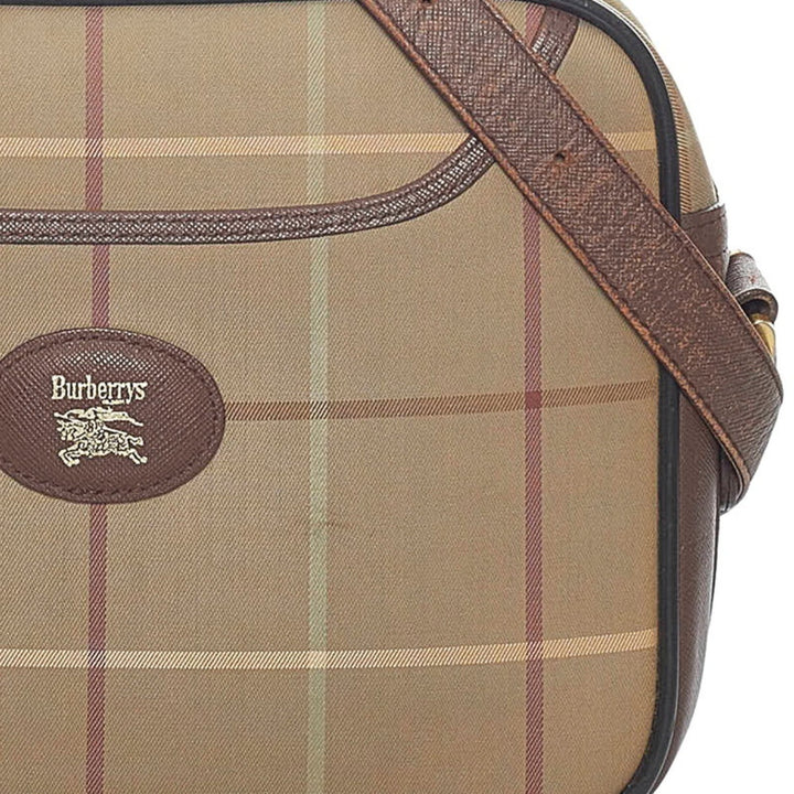 Burberry check shoulder bag khaki brown canvas leather Lady's BURBERRY
