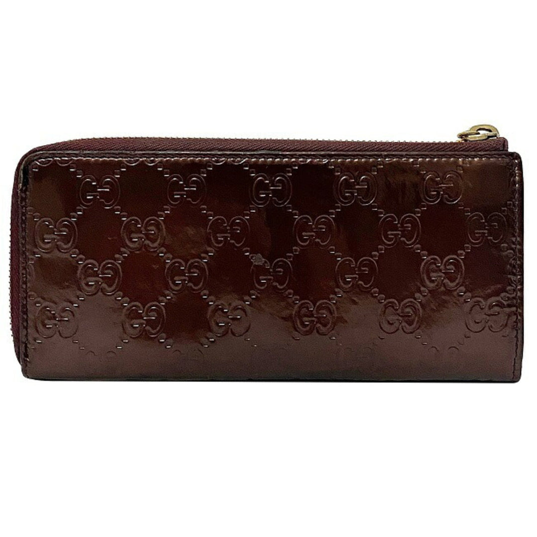 Gucci Long Wallet Brown Shima 295671 Patent Leather GUCCI GG Interlocking Heart Enamel Women's Charm