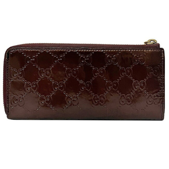 Gucci Long Wallet Brown Shima 295671 Patent Leather GUCCI GG Interlocking Heart Enamel Women's Charm