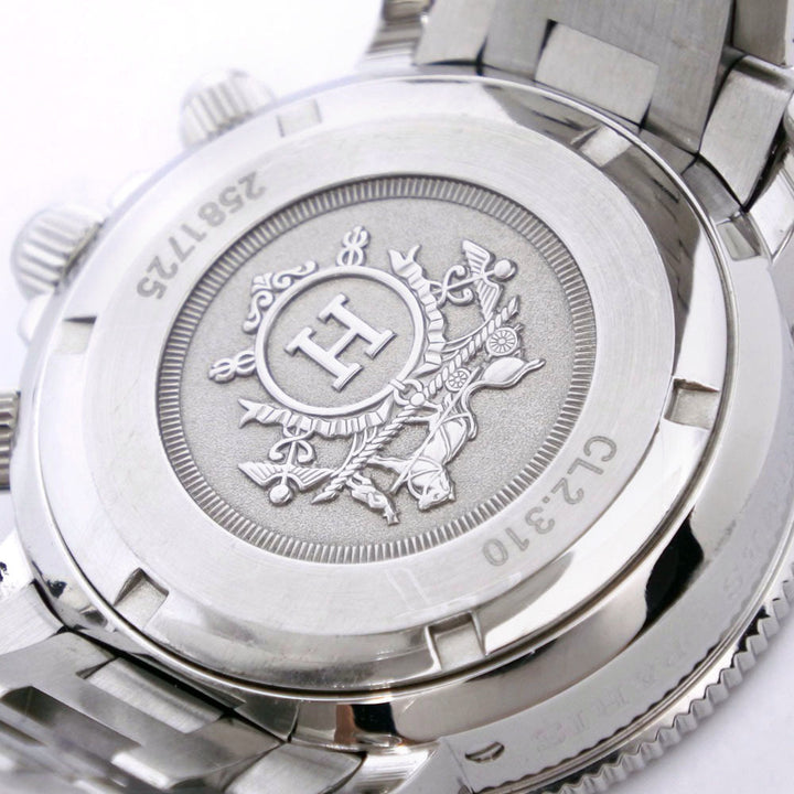 Premium Handmade Hermes Diver's Watch Clipper CL2.310 Stainless Steel Silver Quartz Chronograph Ladies Black Dial