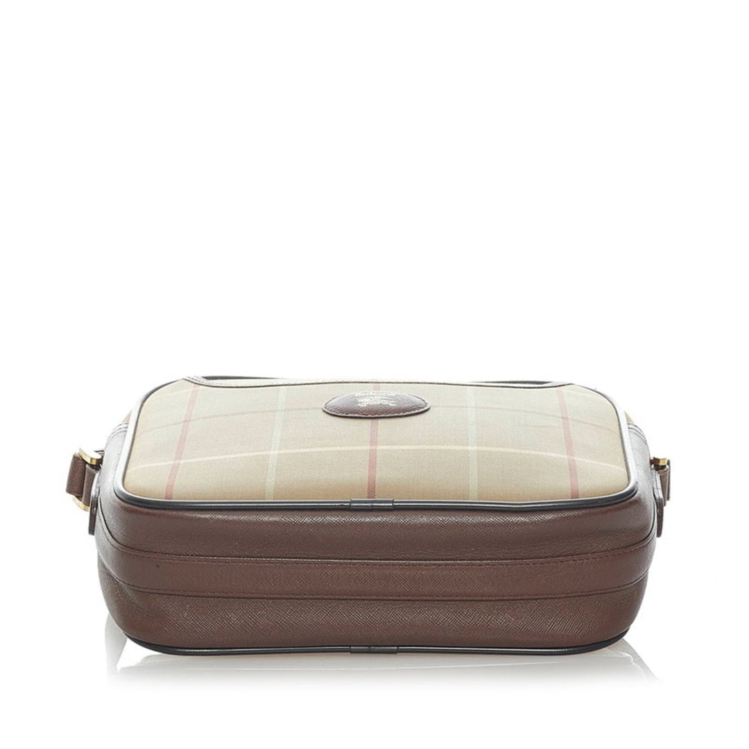 Burberry check shoulder bag khaki brown canvas leather Lady's BURBERRY