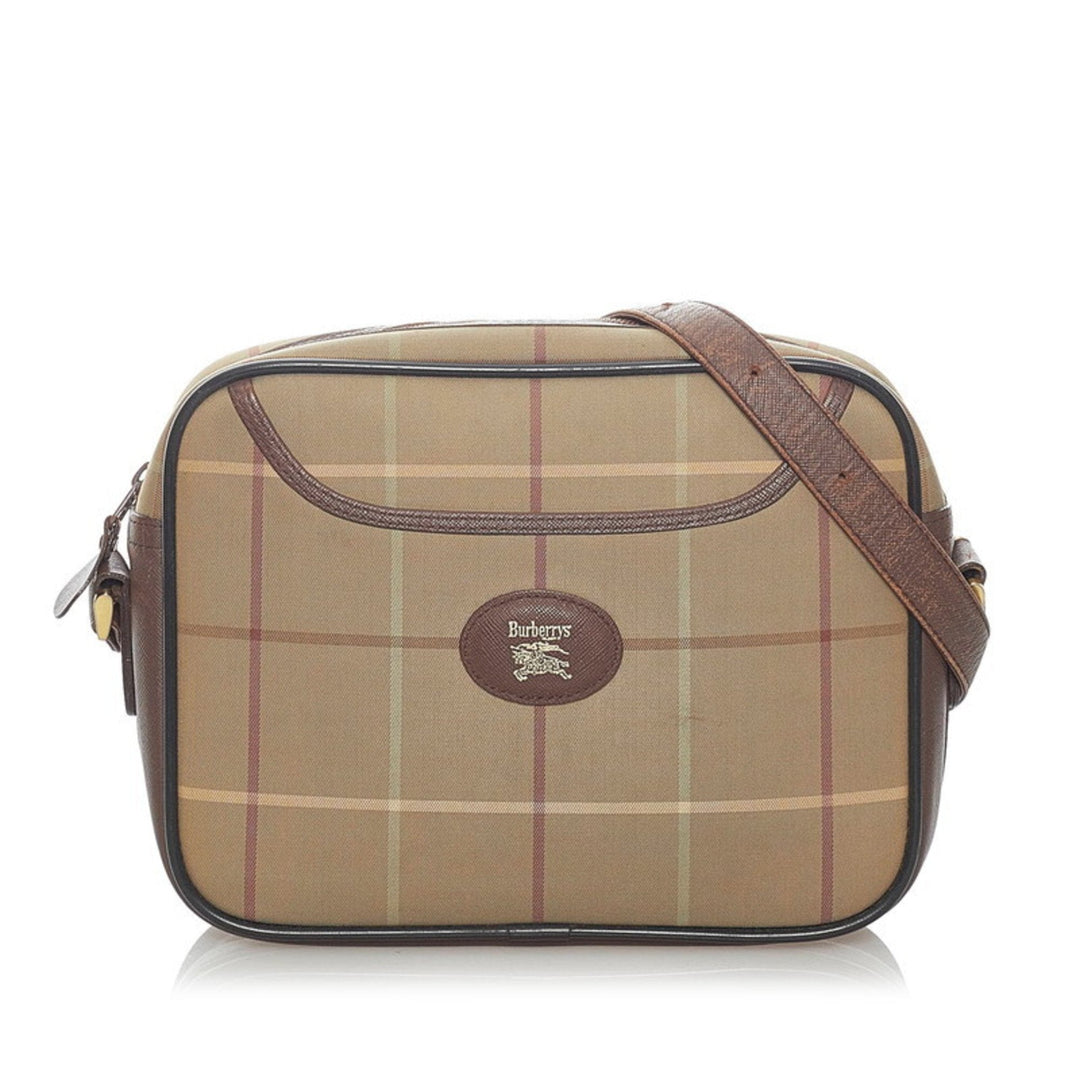 Burberry check shoulder bag khaki brown canvas leather Lady's BURBERRY
