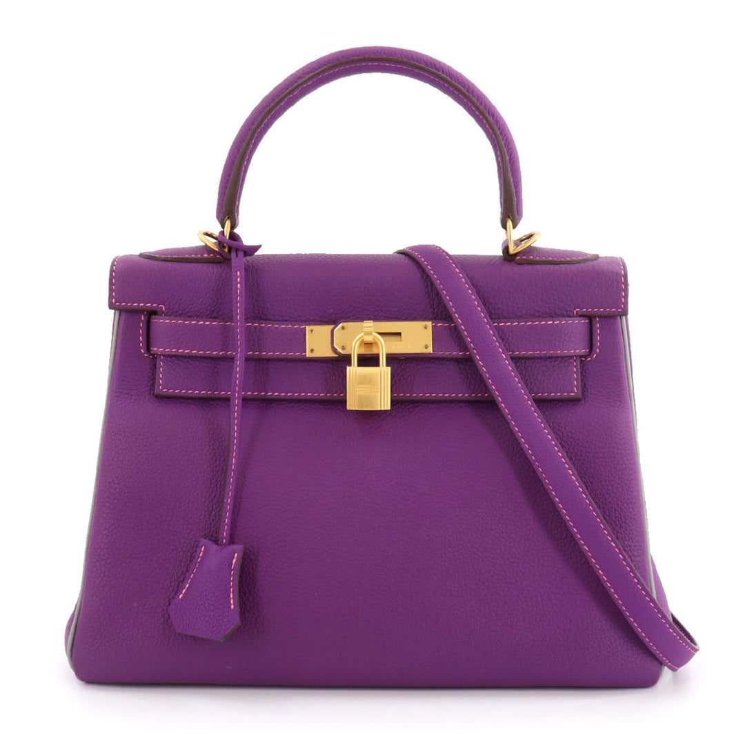 Hermes Kelly 28 2way hand shoulder bag Taurillon Clemence Anemone Grimmette C engraved inside stitch SPO