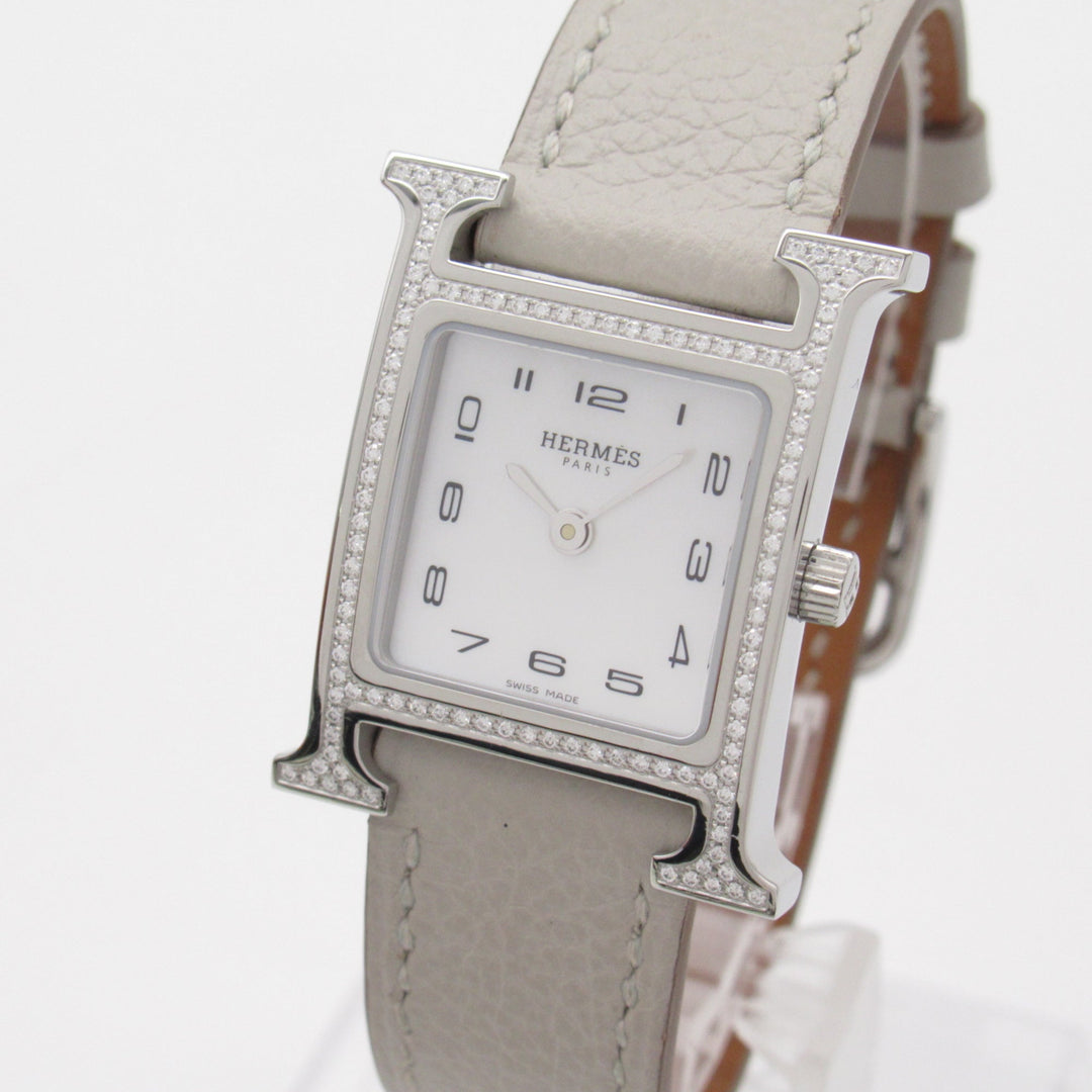 Top quality Hermes H Watch Diamond Bezel Wrist Watch Watch Wrist Watch HH1.235 Quartz White White shell Stainless Steel Leather b
