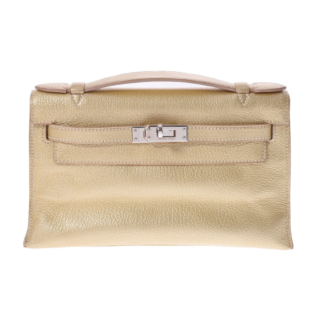 Hermes Pochette Kelly Metallic Gold  I Engraved (around 2005) Ladies Goat Chevre Handbag