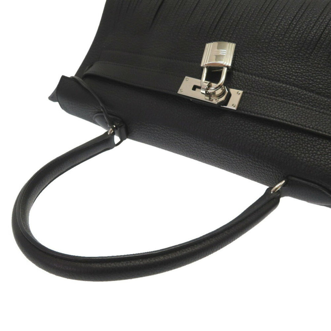 Top quality Hermes Shoulder Kelly Taurillon Clemence Black  M Engraved Handbag 0033 40