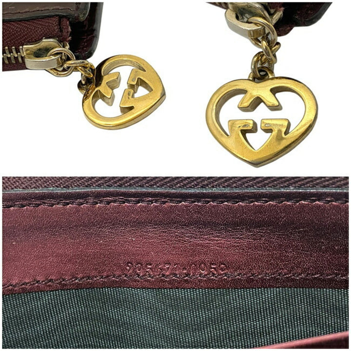 Gucci Long Wallet Brown Shima 295671 Patent Leather GUCCI GG Interlocking Heart Enamel Women's Charm
