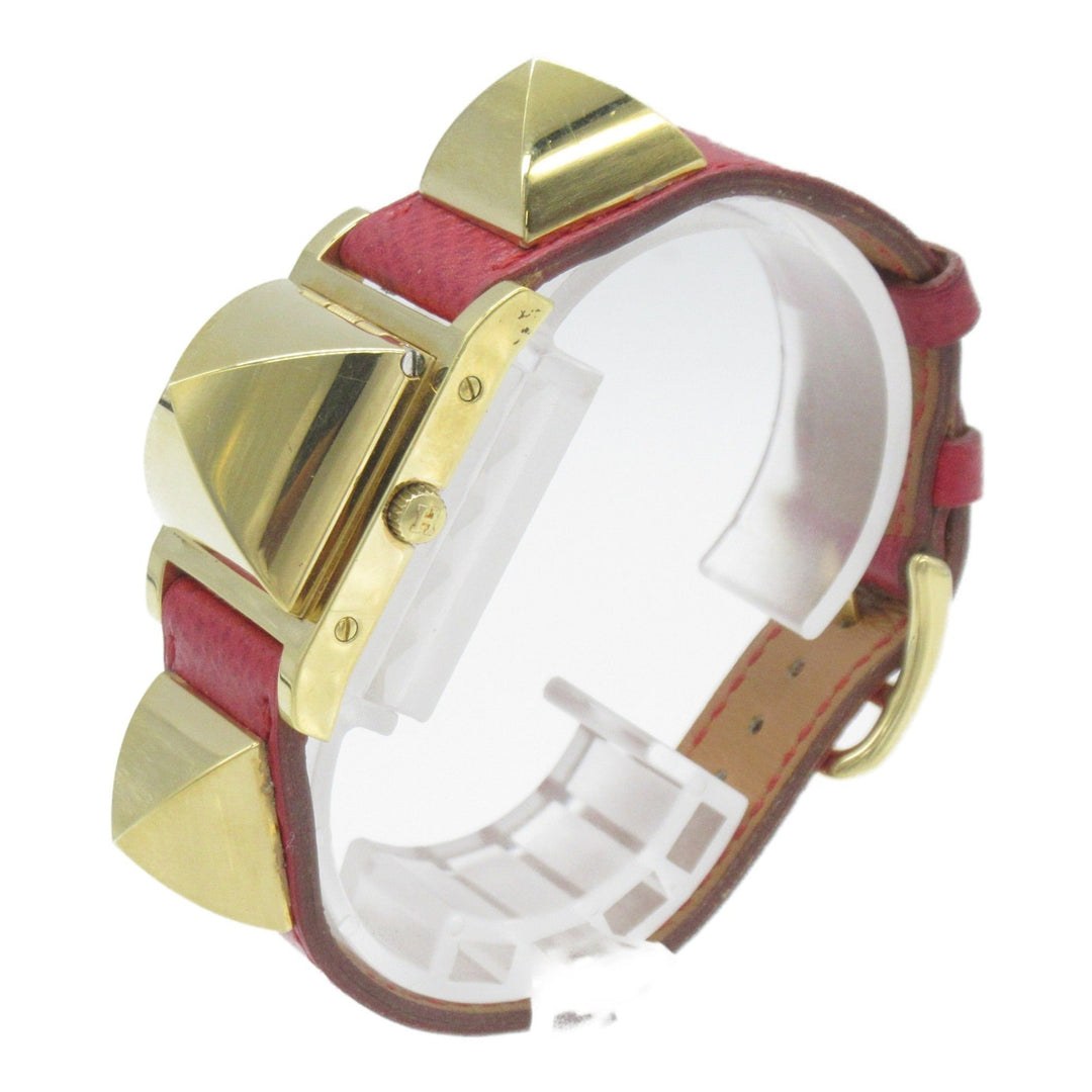 Top quality Hermes Medor Wrist Watch watch Wrist Watch ME1.201 Quartz White Gold Plated Stainless Steel Leather belt