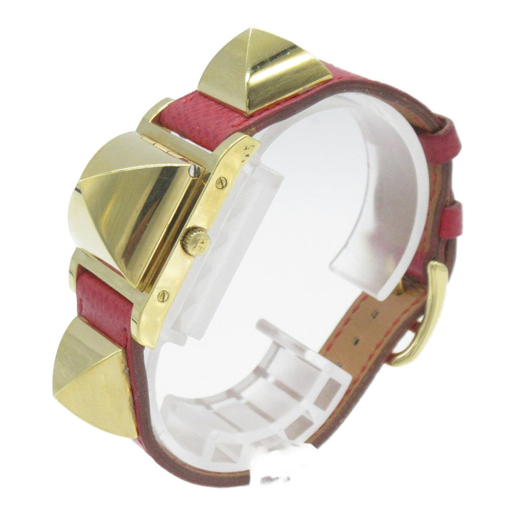 Top quality Hermes Medor Wrist Watch watch Wrist Watch ME1.201 Quartz White Gold Plated Stainless Steel Leather belt