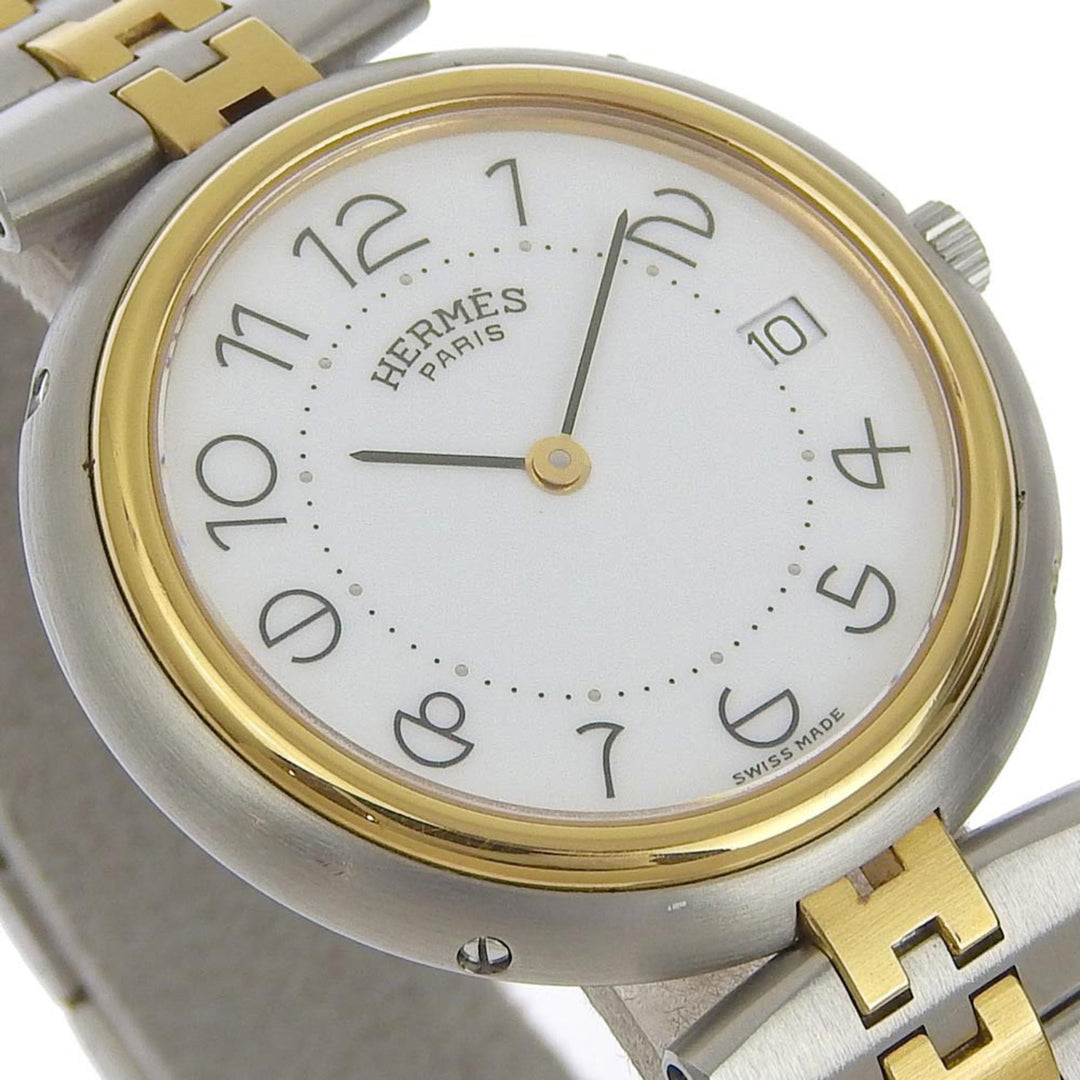 Top quality Hermes Profile Watch Vintage Combi Stainless Steel x Gold Plated Silver Quartz Analog Display Boys White Dial
