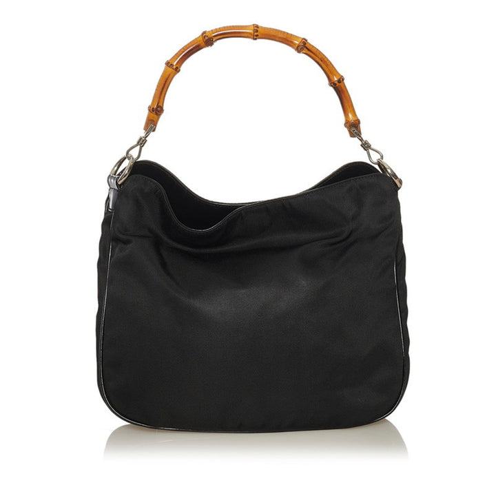 Gucci bamboo handbag shoulder bag 001 1781 1638 black nylon leather ladies GUCCI
