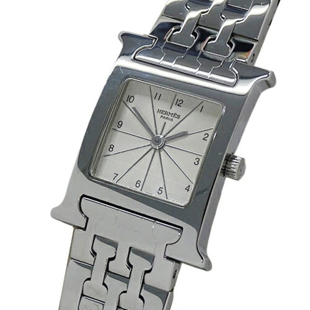 Hermes Watch Ladies H Quartz Stainless Steel SS HH1.210 Silver Ivory Polished