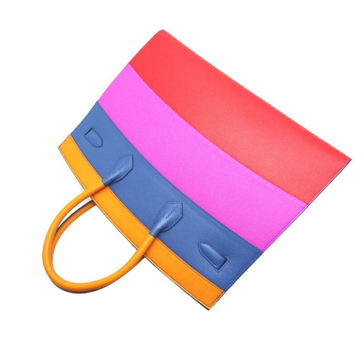 Top quality Hermes Birkin Serie 35 Rainbow Z Engraved Women's Handbag Vaux Epson Apricot / Blue Agate Magnolia x Palladium Hardware