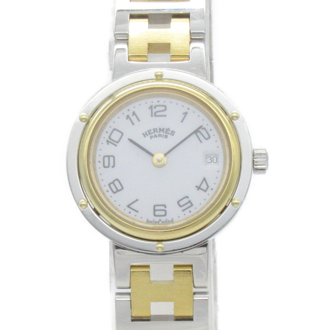 Hermes Clipper Wrist Watch Watch Wrist Watch CL2.440 Quartz White Gold Plated Stainless Steel