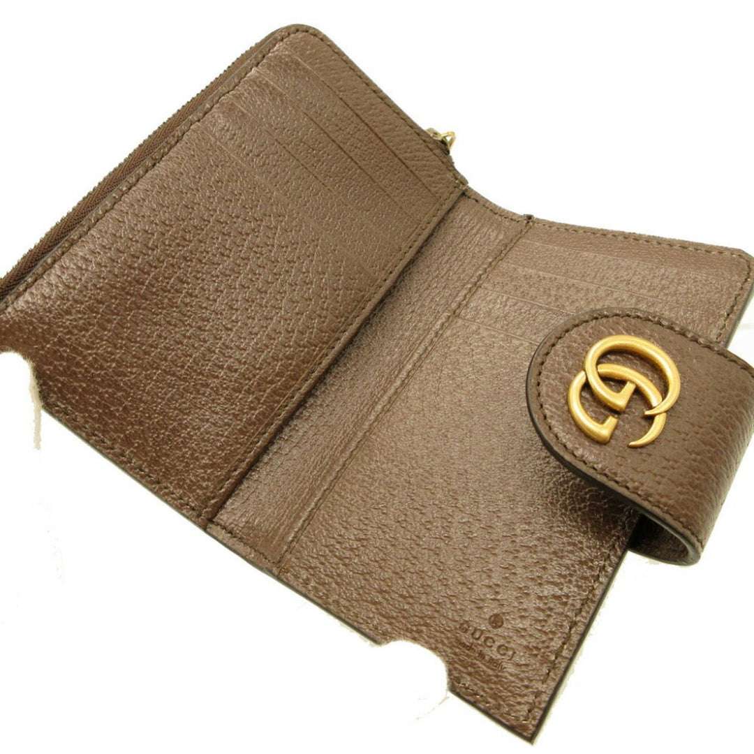 GUCCI Ophidia 699353 GG Marmont Canvas Leather Beige Brown Card Case Wallet