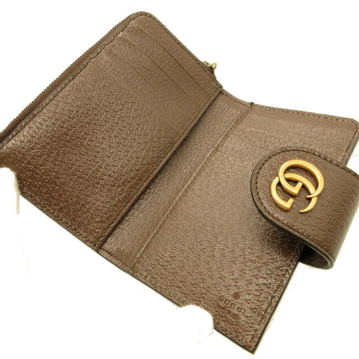GUCCI Ophidia 699353 GG Marmont Canvas Leather Beige Brown Card Case Wallet