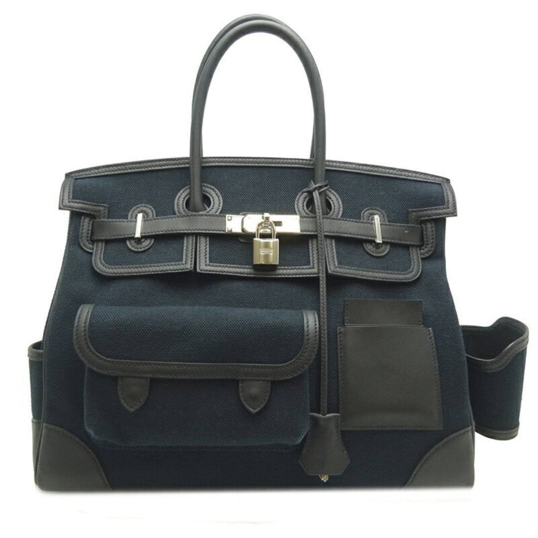 Top quality Hermes Birkin 35 Cargo U Engraved () Women's Men's Handbag Toile Ash Noir (Black) x Palladium Hardware