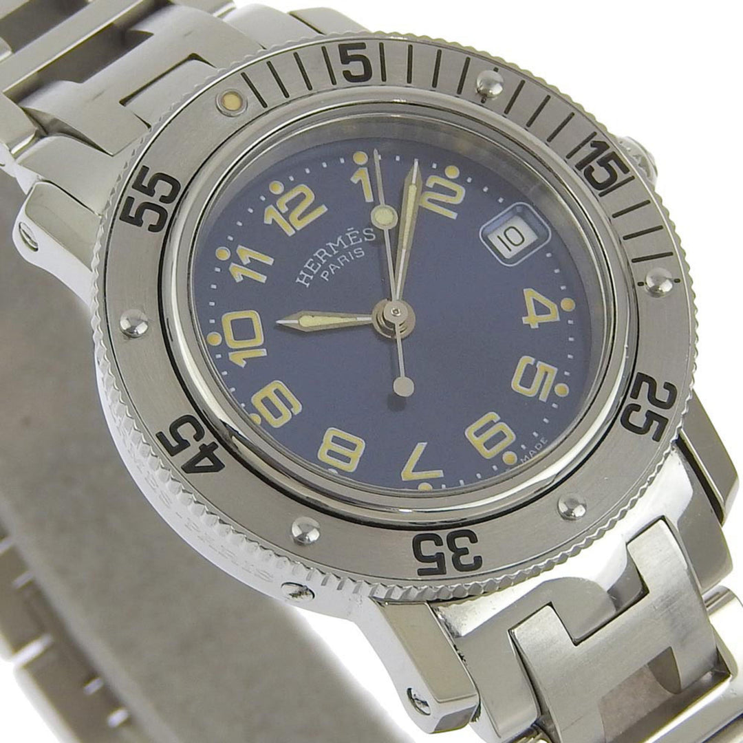Top quality Hermes Clipper Watch Diver CL5.210 Stainless Steel Silver Quartz Analog Display Ladies Navy Dial