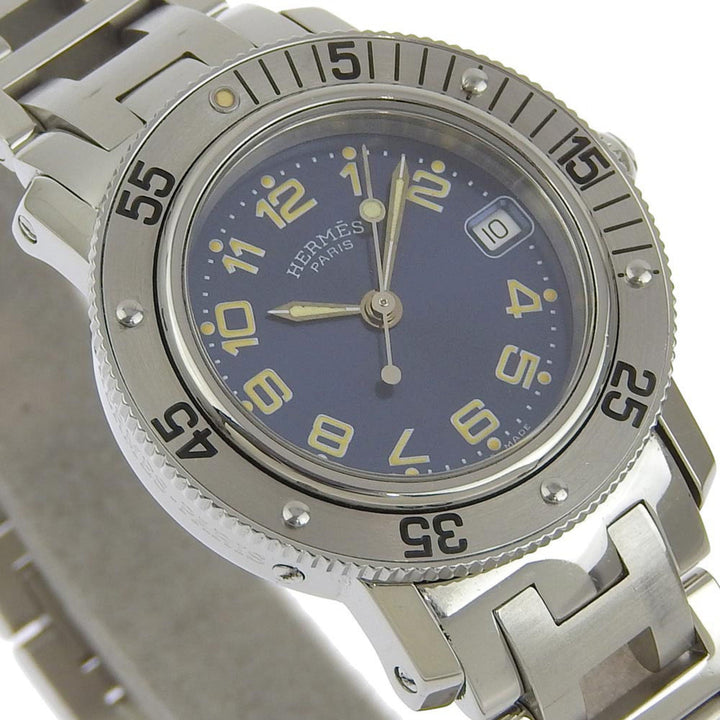 Top quality Hermes Clipper Watch Diver CL5.210 Stainless Steel Silver Quartz Analog Display Ladies Navy Dial