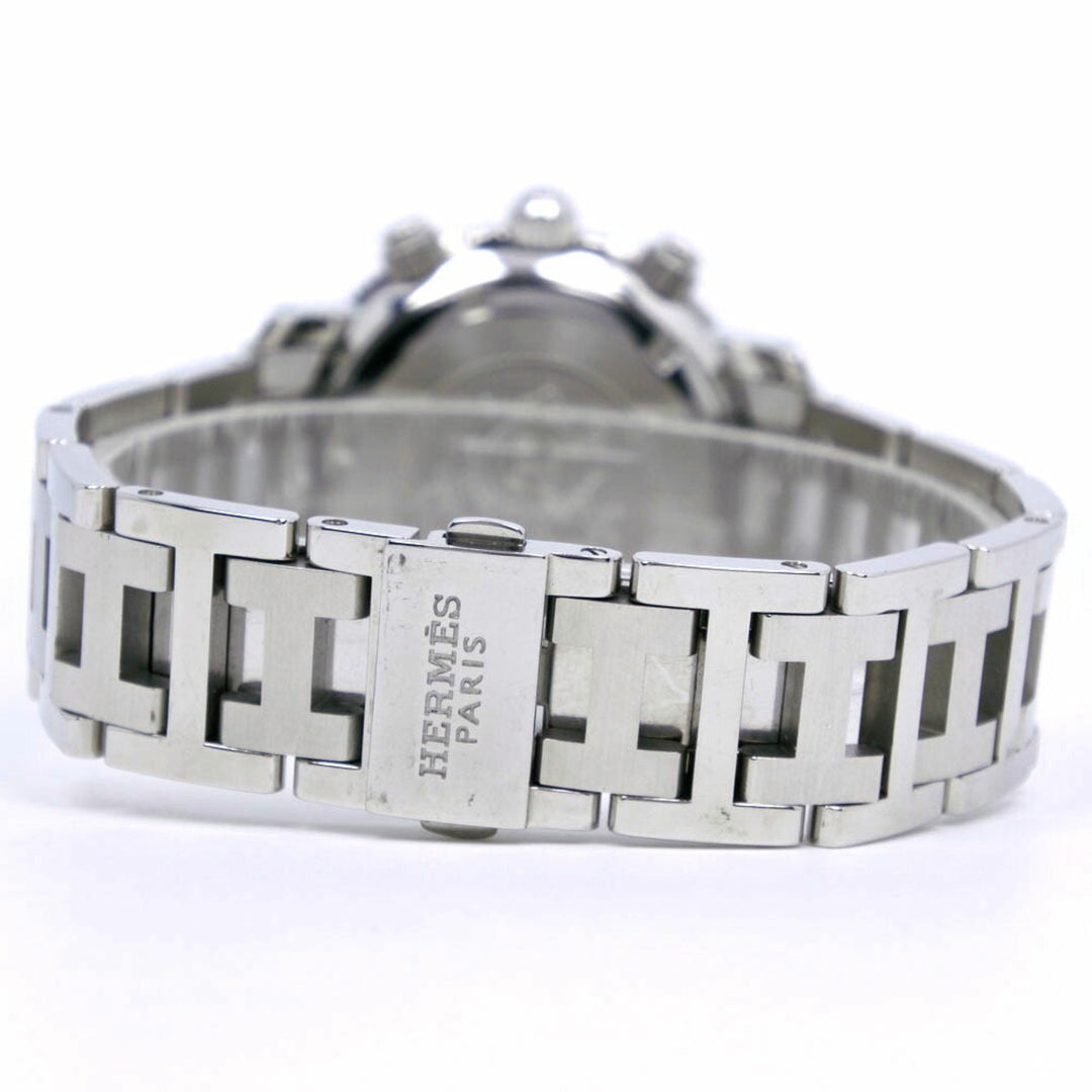 Premium Handmade Hermes Diver's Watch Clipper CL2.310 Stainless Steel Silver Quartz Chronograph Ladies Black Dial