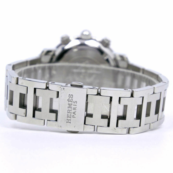 Premium Handmade Hermes Diver's Watch Clipper CL2.310 Stainless Steel Silver Quartz Chronograph Ladies Black Dial