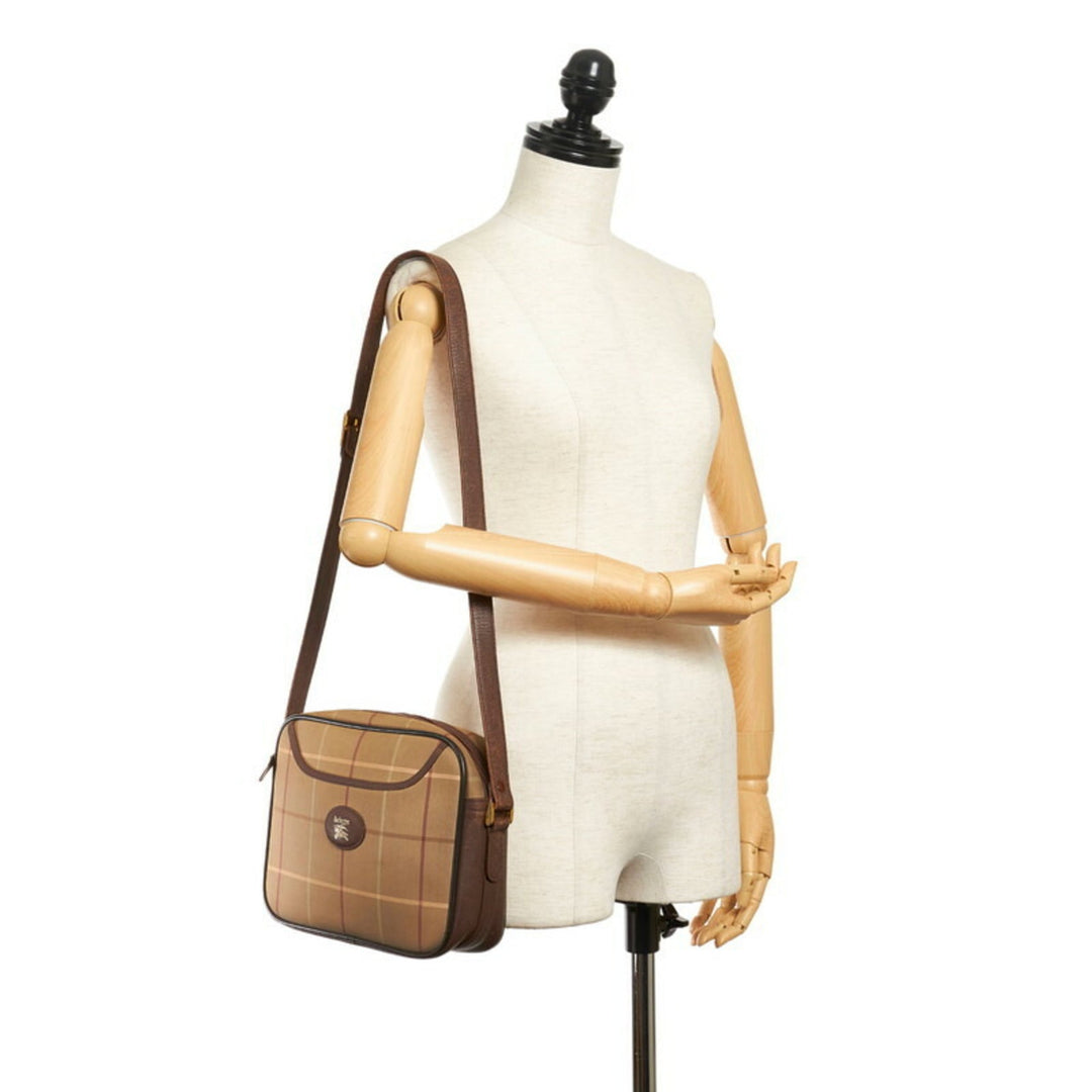 Burberry check shoulder bag khaki brown canvas leather Lady's BURBERRY